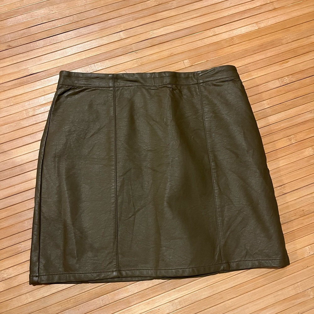 Olive Green Faux Leather Skirt